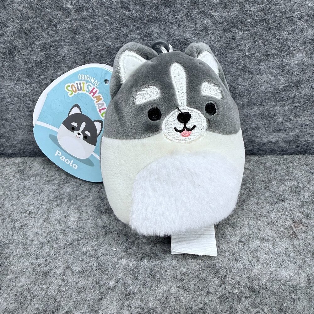 Paolo The Pomsky Dog Original Squishmallows Plush Clip Toy 4" White Grey, NEW